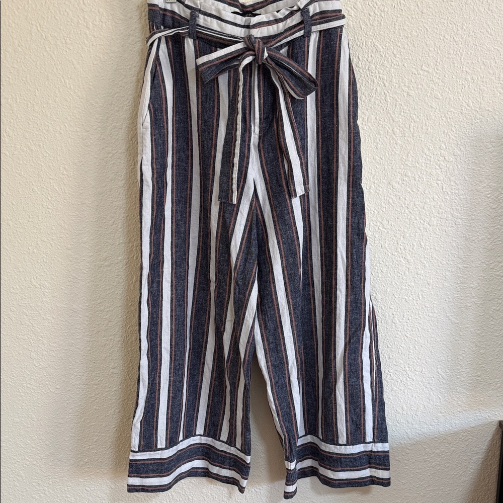 Banana Republic Multicolor Striped Linen Blend Wide-Leg Crop Pants Size 4